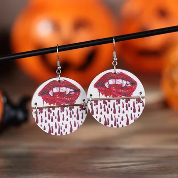 Червени устни, лоскутные дървени обеци ръчно изработени за жени, обеци от неръждаема стомана за Хелоуин, модни бижута и аксесоари