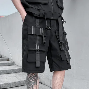 Лято 2023, Европейски стил, уникален дизайн с много джобове, Преки работни панталони, мъжки ежедневни свободни черни панталони-карго, размер M-XXL