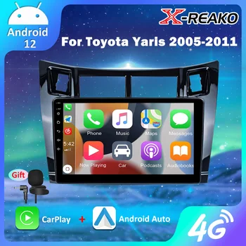X-REAKO Android 12 2din Автомагнитола За Toyota Yaris 2005-2011 4G WiFi Carplay Стерео музикален Плейър FM/RDS Bluetooth AI Гласово Авторадио