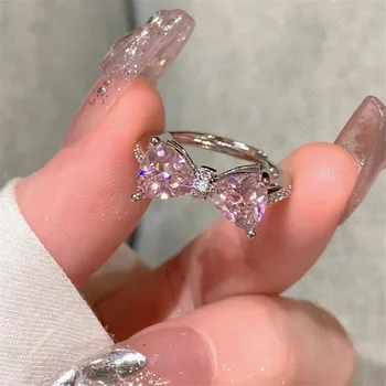 Y2K, Розови пръстени с Лък и Кристали, Цирконий, пръстени за жени, Модерно Сладко Регулируем пръстен за това Сладко Момиче, Kpop Party Бижута, подарък e850