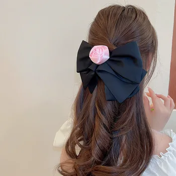 Дамски шнола с лък и флорални възел, корейски обикновена големи нокти за коса, модерни персонални аксесоари за коса