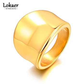 Lokaer Пръстен от неръждаема стомана, ръчно изработени, литое, гладко, изогнутое, злато 18 Карата, мода водоустойчив бижута за жени, Пръстени R23066