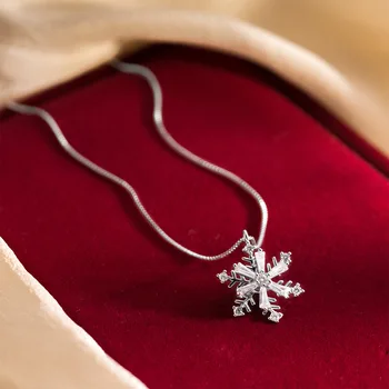 Колие от сребро TOYOOSKY S925 с диаманти и коледни снежинками, нежно и свежо, Креативен подарък на веригата-яка