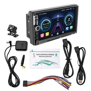 Автомобилна стерео система с Двоен Din, Universal, съвместима с 7-инчов сензорен екран, Автомобилна стерео FM-радио, Bluetooth, Огледална връзка, на Резервно помещение