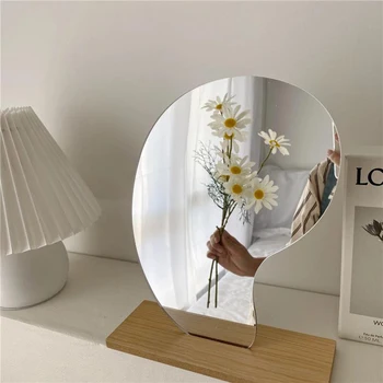 Тоалетни Акрилни Огледала с Неправилна Форма Козметично Огледало за грим Дървена основа