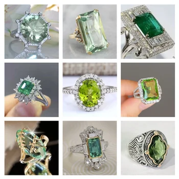 Индивидуални зелени Геометрични пръстени с кубическим цирконием за жени, Луксозна сватба, Годишнина от годеж, Темперамент, Дамски бижута