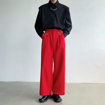 Черен, Червен Костюм, Панталон, Мъжки Модни Светски мъжки Модел, Панталони, Корейски, Свободни Широки Панталони, Мъжки Официални панталони Оверсайз M-2XL