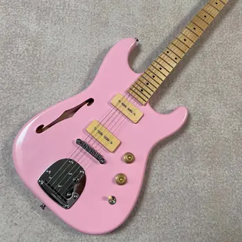 Шестиструнная електрическа китара с дупка st, f, розовата мода, златен метал, подарък за рожден ден