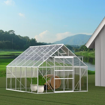 Оранжерия от поликарбонат с размери 10 'Ш x 12' Г с вентиляционным дупка на покрива, с плъзгащи се врати, алуминиеви парник за хоби за външно градина в задния двор