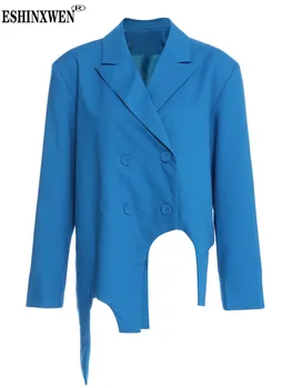 Eshin/ Сини Двубортные палто с Неправилна форма с дълъг ръкав и Изрязани деколтета, дамски Есенни модни Нови върхове 2023 Г., TH3207