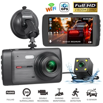 Автомобилен Видеорекордер WiFi GPS Full HD 1080P Dash Cam Камера за задно виждане автомобил с Видео Паркинг Монитор за Нощно Виждане един dashcam Черна Кутия