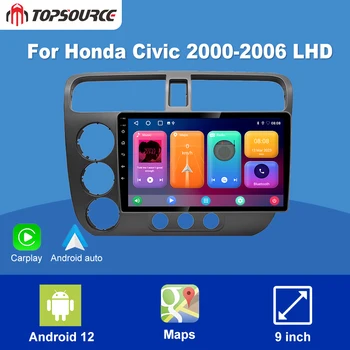 TOPSOURCE 2Din За Honda Civic 7 2000-2006 WiFi GPS Навигация, Безжичен Мултимедиен плеър CarPlay Android стерео Радио Кола