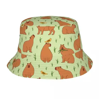 Стилна Шапка-кофа с шарени Капибары за Момичета, упаковываемые Спортни шапки за риболов На открито, Летни шапки за Пътуване