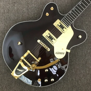 Джаз електрическа китара с кухи корпуса, хастар от палисандрово дърво, златен обков, електрическа китара с тремоло система, безплатна доставка