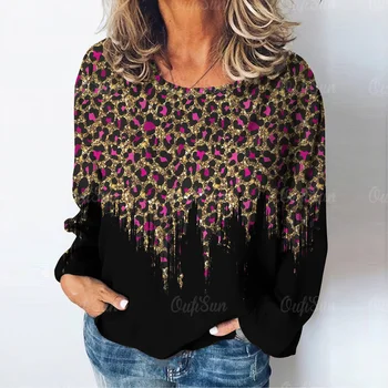 Дамски памучен тениска Оверсайз с 3D градиентным леопардовым принтом, модни потници, тениска, Градинска Дамски дрехи, дамски дрехи Есен