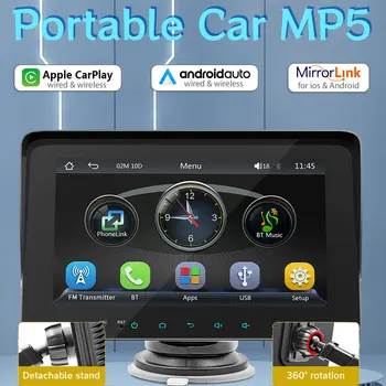 Безжични портативни автомобилни аудиоприемник Carplay, автомобилен приемник със 7-инчов екран и камера с докосване на екрана Full HD, аксесоари за интериор на автомобила