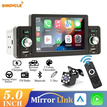 SINOVCLE 5-инчов Авто Радио 1 din Стерео Bluetooth MP5 Плейър CarPlay Android Авто Мултимедия БТ 5.1 MirrorLink USB FM-приемник
