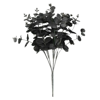 20 Глави на Изкуствен черен евкалипт, Изкуствено Цвете, растение, Украса за сватбени партита