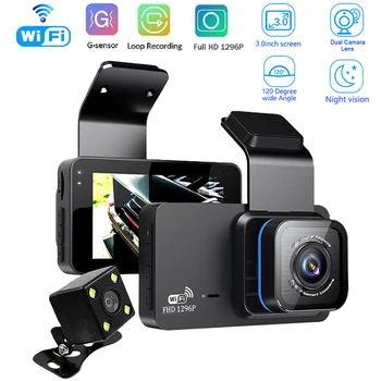Автомобилен Видеорекордер Wifi GPS Dash Cam Камера Предна и задна Вида на 1080P HD Устройство Видеорекордер Черна Кутия Мониторинг Паркиране Авторегистратор