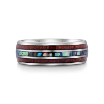 Бижутери Оаху Koa Escape Abalone 8 мм комфортен Мъжки пръстен