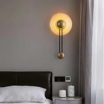 YEBMLP Скандинавски кръг, с монтиран на стената лампа за творчески декор помещения, стъклени атмосферни лампа, led лампа за стълба, Хол, спалня, коридор, монтиран на стената лампа, Новост