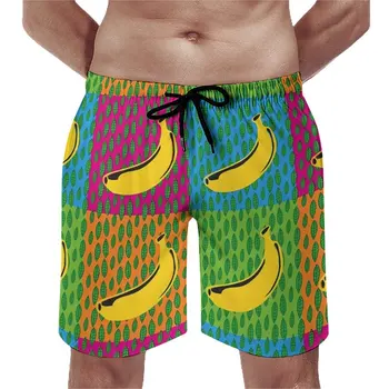 Плажни шорти, бански стил Банан Уорхол, Хавай, Поп-арт, Удобни спортни, фитнес, Високо качество, Плажни къси панталони голям размер