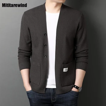 2023 Нов мъжки жилетка, Smart casual обикновен пуловер, палто с джоб, однобортный вязаный пуловер, Корейската мода, мъжки универсален