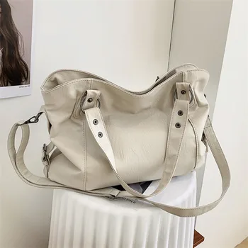 Луксозна мека чанта с голям капацитет, дамски чанти от изкуствена кожа, дамски чанта през рамо 2023, чанта-тоут, Ретро-негабаритная чанта за пазаруване
