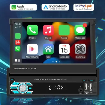 7-Инчов Авто Радио CarPlay Android-Автоматична Система Mirrorlink Мултимедиен плеър-MP5 Плейър с Bluetooth, USB аудио изход RCA 1024P