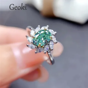 Сребро проба 925, оригинал, диамант диамант нарязан 1 Карата, Овално годежен пръстен с муассанитом Gree Gree за момичета, бижута със скъпоценни камъни
