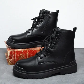 Модерни ежедневни черни обувки на платформа за мъже; Зимни мъжки обувки; сезон Есен-зима 2023; Нови дизайнерски реколта кожени обувки в британския стил за мъже;