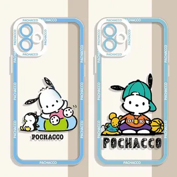 Калъф за телефон Aoger Sanrio Pochacco Hello Kitty kuromi за Apple iPhone 14 12 13 11 Pro Max Mini Funda Течен Прозрачен Калъф