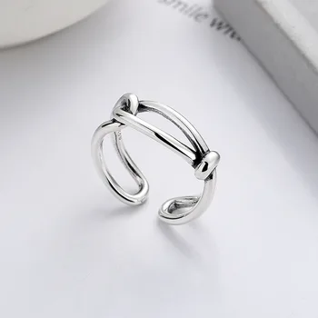 Уникална творческа който отваря пръстен от сребро 925 проба за мъже и жени, геометричен дизайн и стил Ins