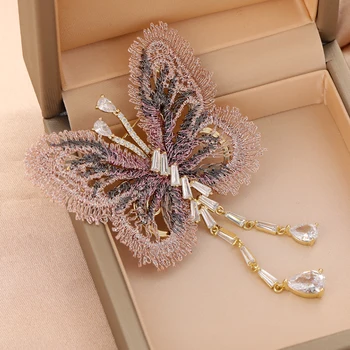 Нови висококачествени красиви брошки-пеперуда от кубичен цирконий за жени, класически сватбени декорации с насекоми, Офис игли за яката, подаръци