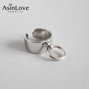 AsinLove Минималистичен Дизайн и Регулируема Широко пръстен от този 925 сребро, Креативни бижута, пръстен за ръчна работа за жени