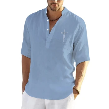 Мъжка Риза с къс ръкав 2023 Г., Удобна за Лятна Ежедневни Хавайска риза с висока яка, Градинска Мъжки дрехи, Блузи