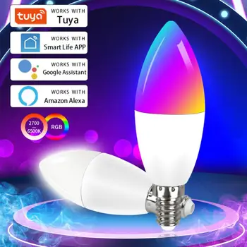5 W 7 W 9 W Wifi умна крушка, която е съвместима с Алекса Google Home, led лампа с регулируема яркост на Hristo E14 Свещ Lamp Control App Rgb