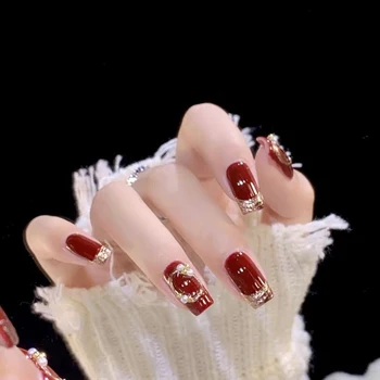 Червени Японски носимые изкуствени нокти за ръчна работа с цифри, с пълно покритие, Професионален Маникюр, Pearlescent режийни ноктите