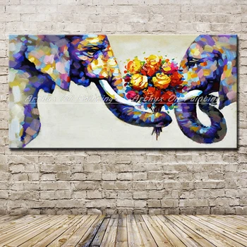 Arthyx, Ръчно Рисувани Абстрактни Двойки Слонове с маслени Бои Върху Платно, Интериор на Детската Стая, Стенни Картина в стил Поп-арт За Декорация на Дома