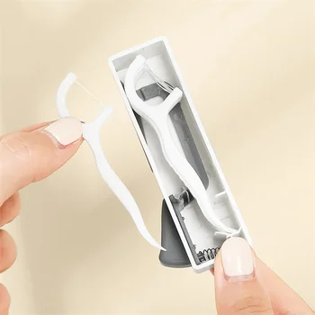 Кутия за клечки за зъби Мини-Е, Автоматична Кутия за съхранение на Зъбни конци Преносима конец за Зъби С дръжка Инструменти за почистване на зъбите