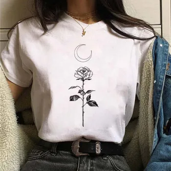 Нови Дамски блузи Moon Moon Eclipse, Тенденция Сладко модерно Свободна тениска Harajuku Y2k, върхове с кръгло деколте, Тениски за жени
