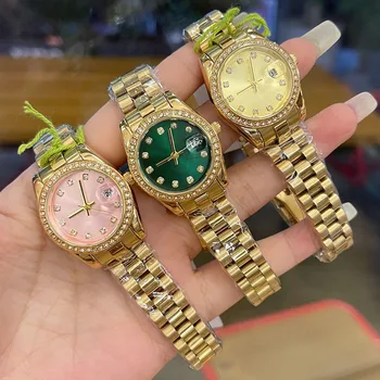 Висококачествени дамски златни часовници R-D34 с инкрустация с диаманти и корпус от прецизен стомана, прости и ограничени, които показват интересна чар