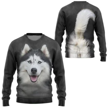Пуловер Унисекс с принтом куче Хъски на цялото тяло, за любителите на кучета, ежедневни вязаная hoody, мъжки и женски пуловер
