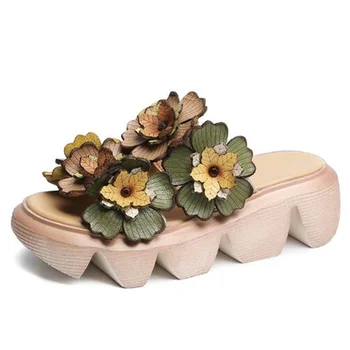 TAFN/ Нови Класически Кух чехли от естествена кожа с цветен модел, дамски модни сандали на платформа, нескользящая летни обувки, тенденция