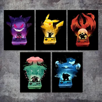 Pokemon Аниме Плакат Пикачу Монтиране На Украса Карикатура Монтиране На Изкуството На Япония Аниме Периферни Устройства Платно Живопис Украсите Снимка Подарък За Деца