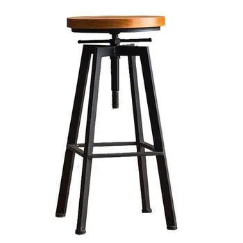 Iron Бар Стол, Промишлен Въртящ се Бар Стол, Домашен Подвижен Бар Стол, стол от масивна дървесина, Висок Бар стол с Височина 62-82 см