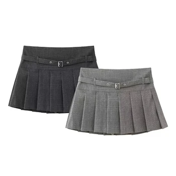 Дамски панталон с широка плисирана пола с висока талия и колан, ежедневна мода, универсални мигачи, новост, есен