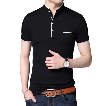 B8205 Лятна тениска с къс ръкав и яка-часова, однотонная тънка фланелка, Мъжки памучни блузи, тениски, Голям размер 5XL