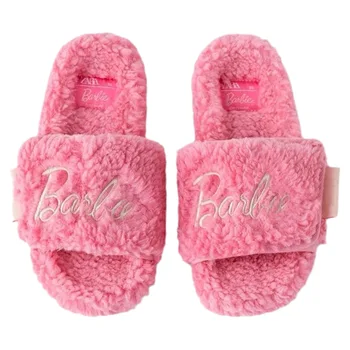 Есенно-зимни Розови плюшени чехли за Барби, Кавайные меки и удобни чехли от шерпи за момичета, домашни обувки, подарък за момичета