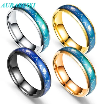 Чифт пръстени, променящия цвят във формата на сърце, Мъжки пръстени, Температурни пръстени, които са чувствителни към сердцебиению, Интелигентни чувствителни пръстени за жени, мъжки бижута